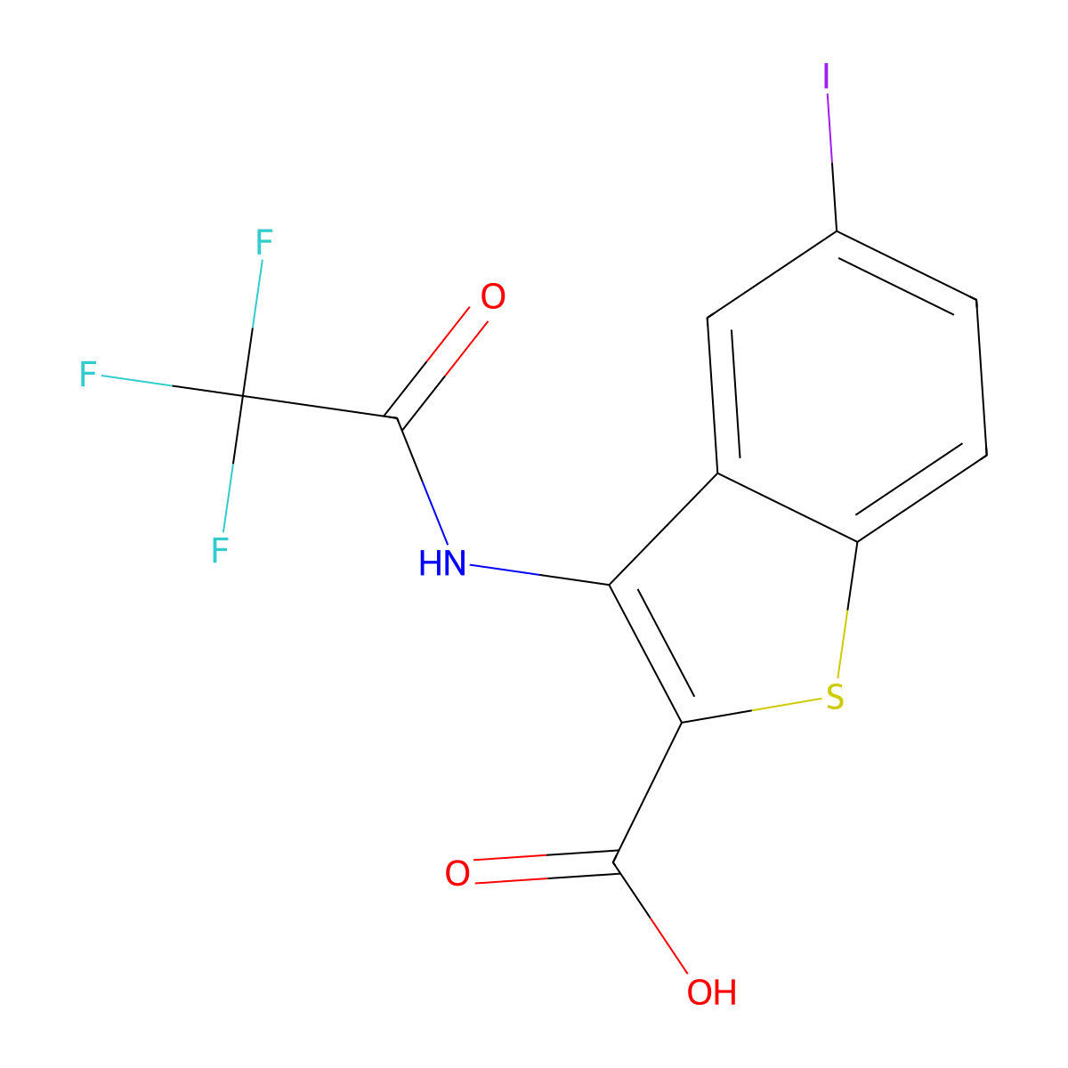 5-Iodo-3-(2,2,2-trifluoroacetamido)-1-benzothiophene-2-carboxylic acid molecular structure, CAS 2803853-08-7