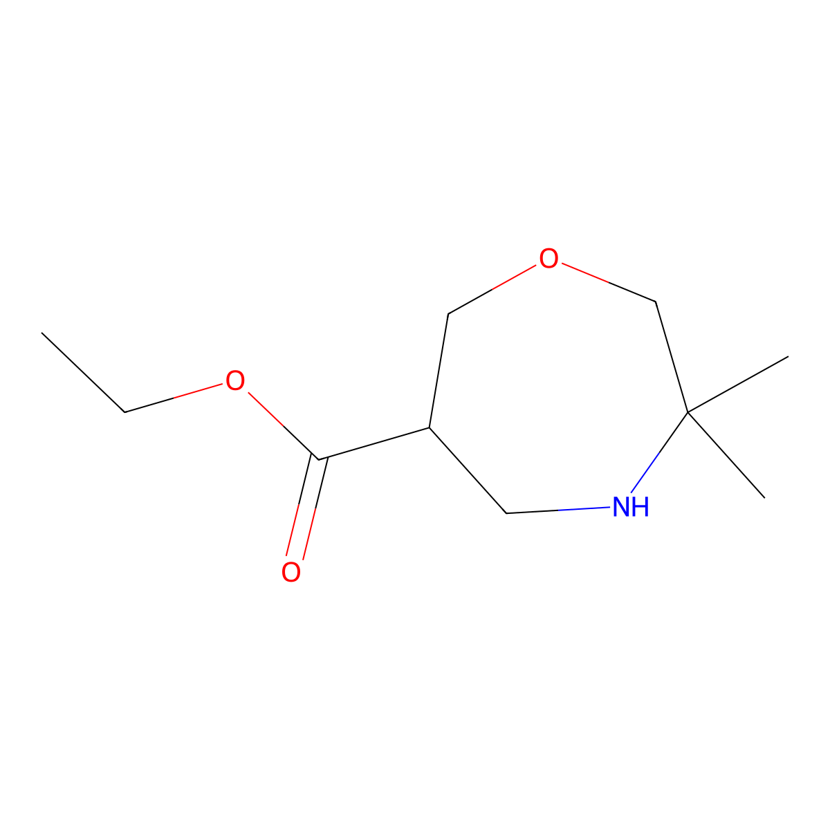 Ethyl 3,3-dimethyl-1,4-oxazepane-6-carboxylate molecular structure, CAS 2803853-10-1