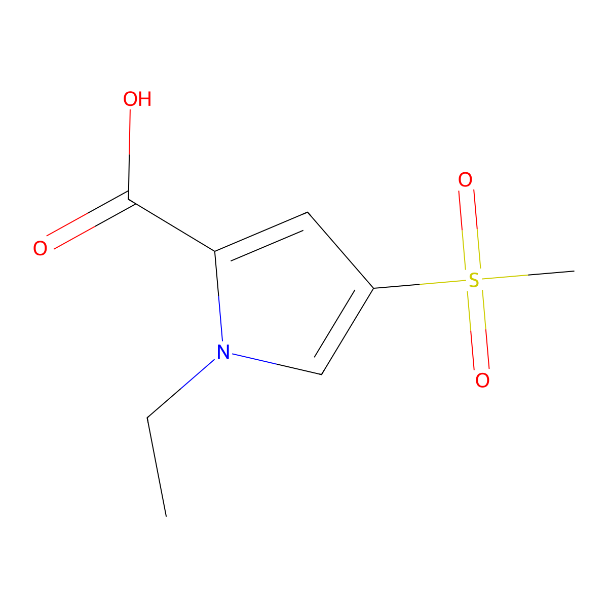 1-ethyl-4-methanesulfonyl-1H-pyrrole-2-carboxylic acid molecular structure, CAS 2803855-58-3