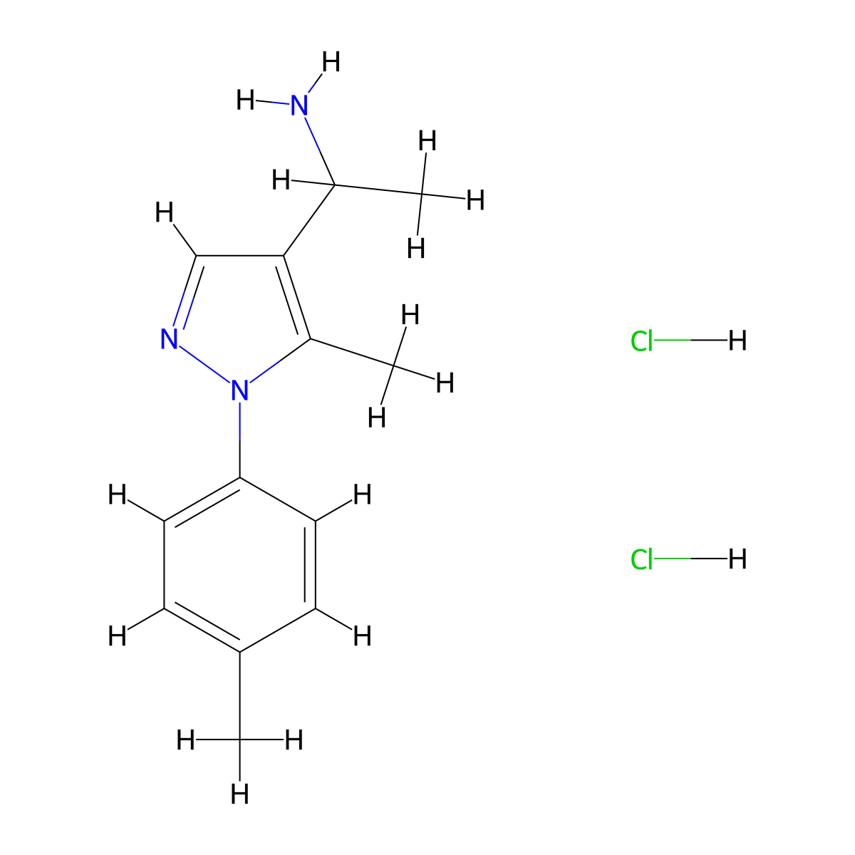 1-[5-methyl-1-(4-methylphenyl)-1H-pyrazol-4-yl]ethan-1-aminedihydrochloride molecular structure, CAS 2803855-68-5