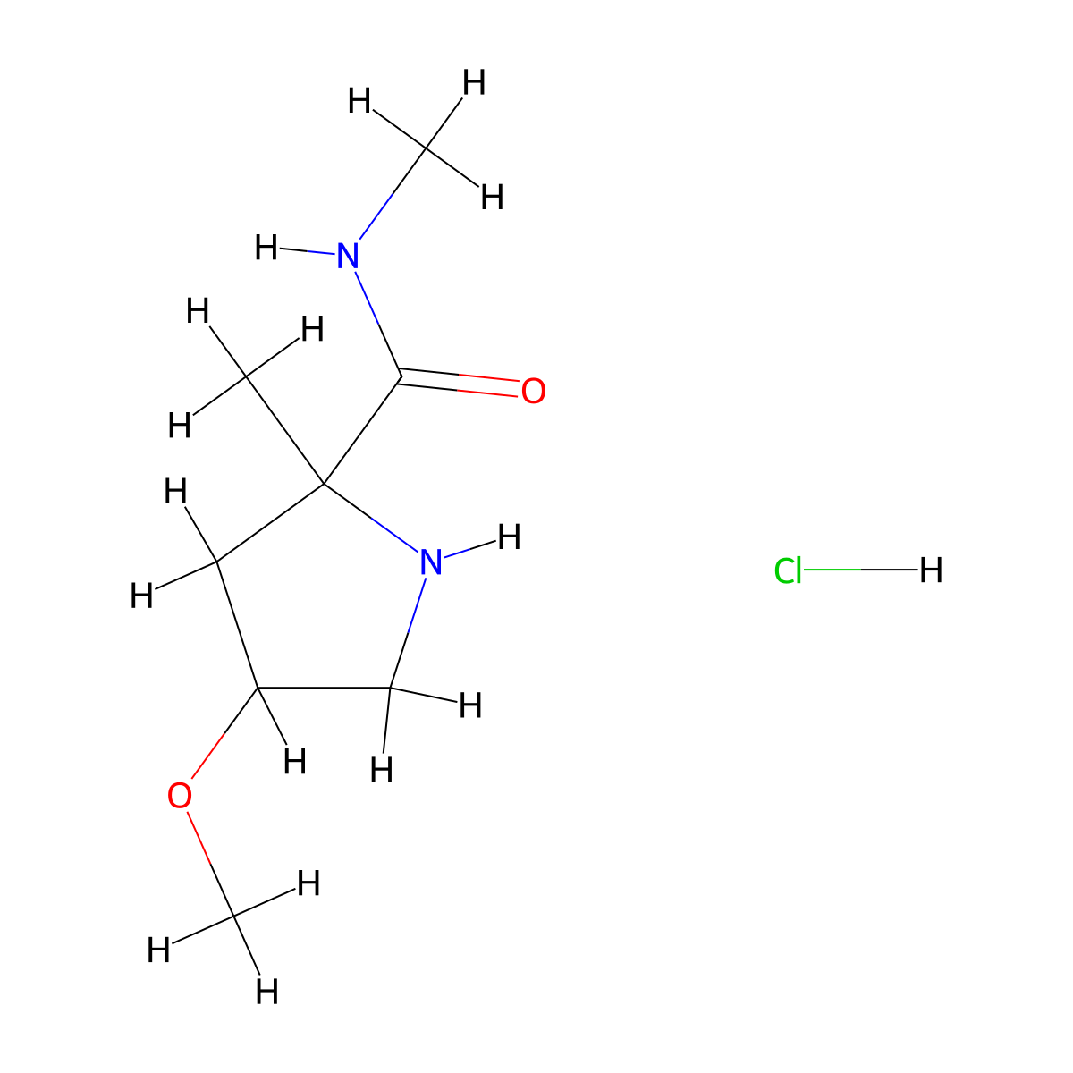 4-methoxy-N,2-dimethylpyrrolidine-2-carboxamide hydrochloride molecular structure, CAS 2803855-83-4