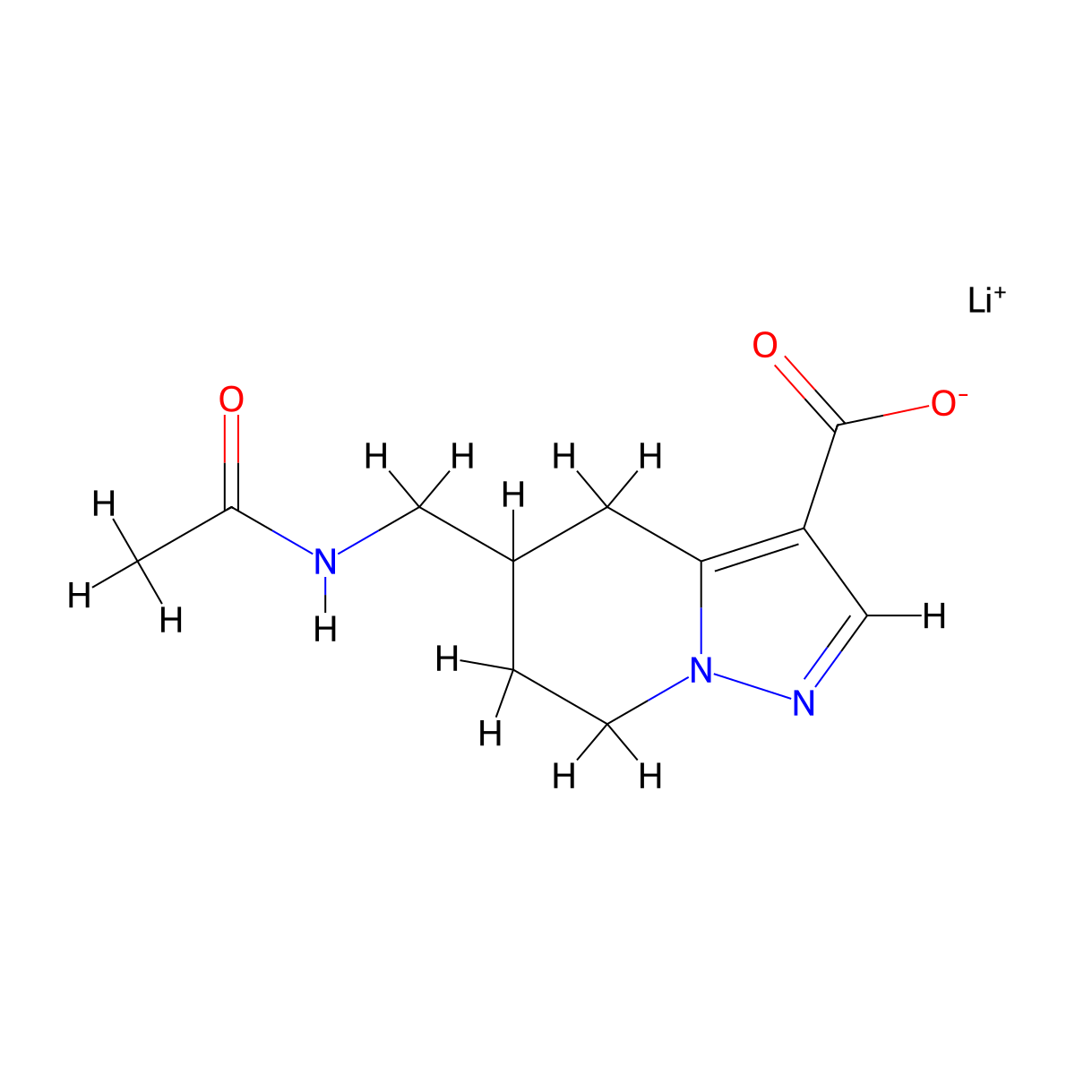lithium(1+) 5-(acetamidomethyl)-4H,5H,6H,7H-pyrazolo[1,5-a]pyridine-3-carboxylate molecular structure, CAS 2803855-87-8