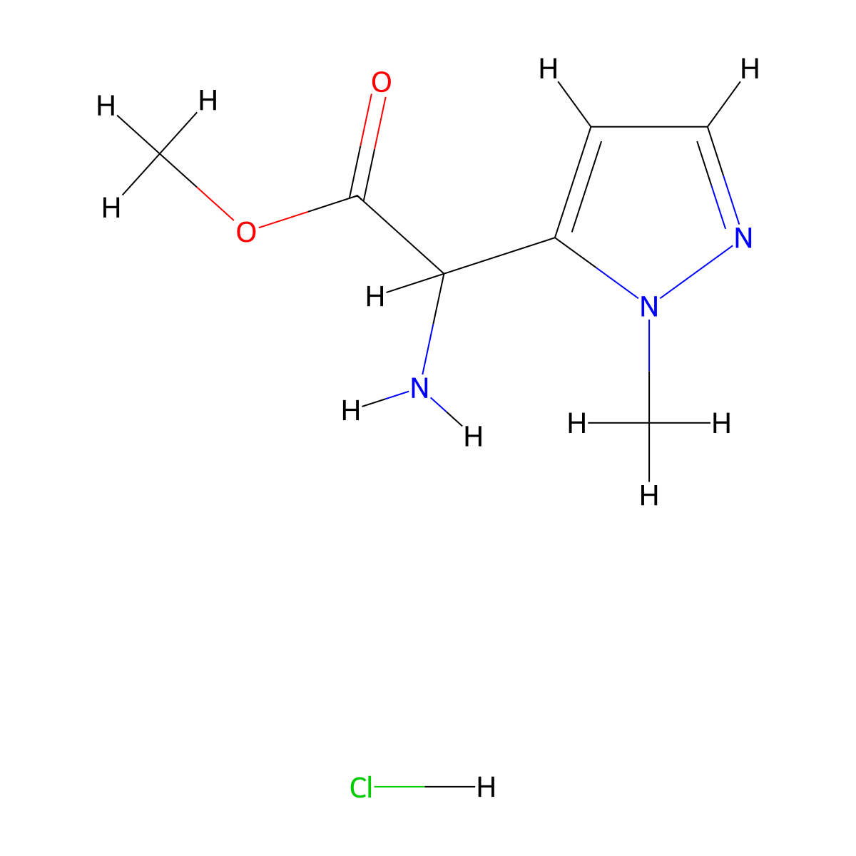 methyl 2-amino-2-(1-methyl-1H-pyrazol-5-yl)acetate hydrochloride molecular structure, CAS 2803855-88-9