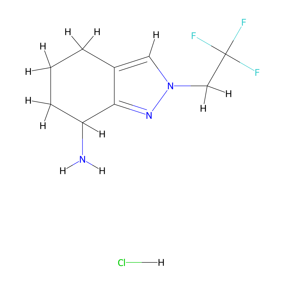 2-(2,2,2-trifluoroethyl)-4,5,6,7-tetrahydro-2H-indazol-7-amine hydrochloride molecular structure, CAS 2803856-55-3