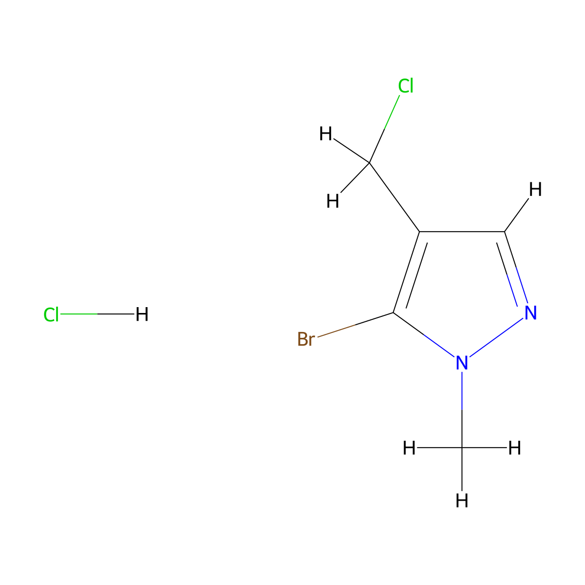 5-bromo-4-(chloromethyl)-1-methyl-1H-pyrazole hydrochloride molecular structure, CAS 2803856-88-2