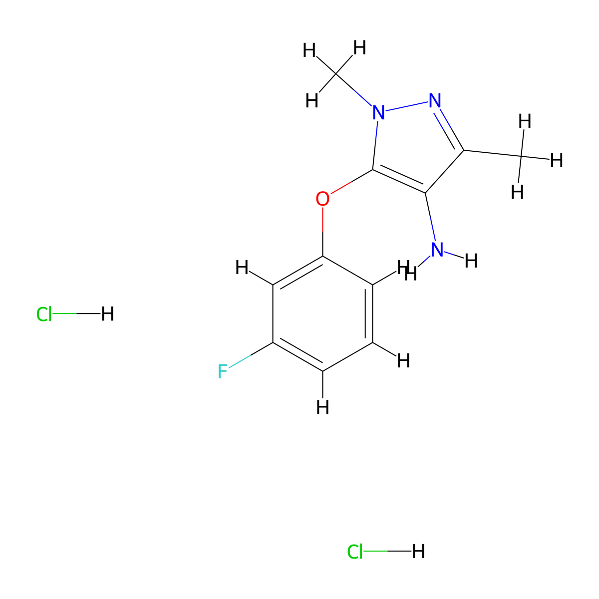 5-(3-fluorophenoxy)-1,3-dimethyl-1H-pyrazol-4-amine dihydrochloride molecular structure, CAS 2803856-91-7