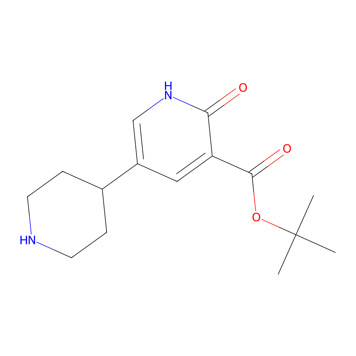 Tert-butyl 2-oxo-5-(piperidin-4-yl)-1,2-dihydropyridine-3-carboxylate molecular structure, CAS 2803859-17-6
