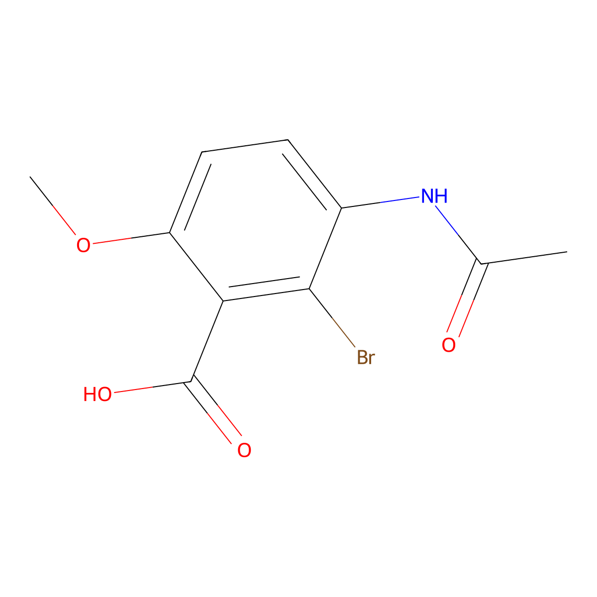 2-Bromo-3-acetamido-6-methoxybenzoic acid molecular structure, CAS 2803859-23-4
