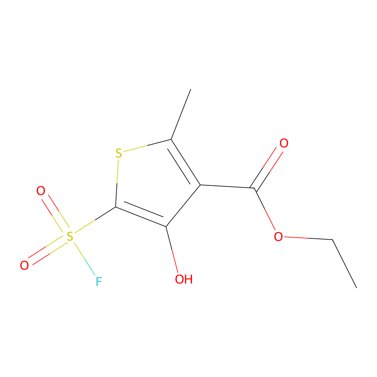 Ethyl 5-(fluorosulfonyl)-4-hydroxy-2-methylthiophene-3-carboxylate molecular structure, CAS 2803859-39-2
