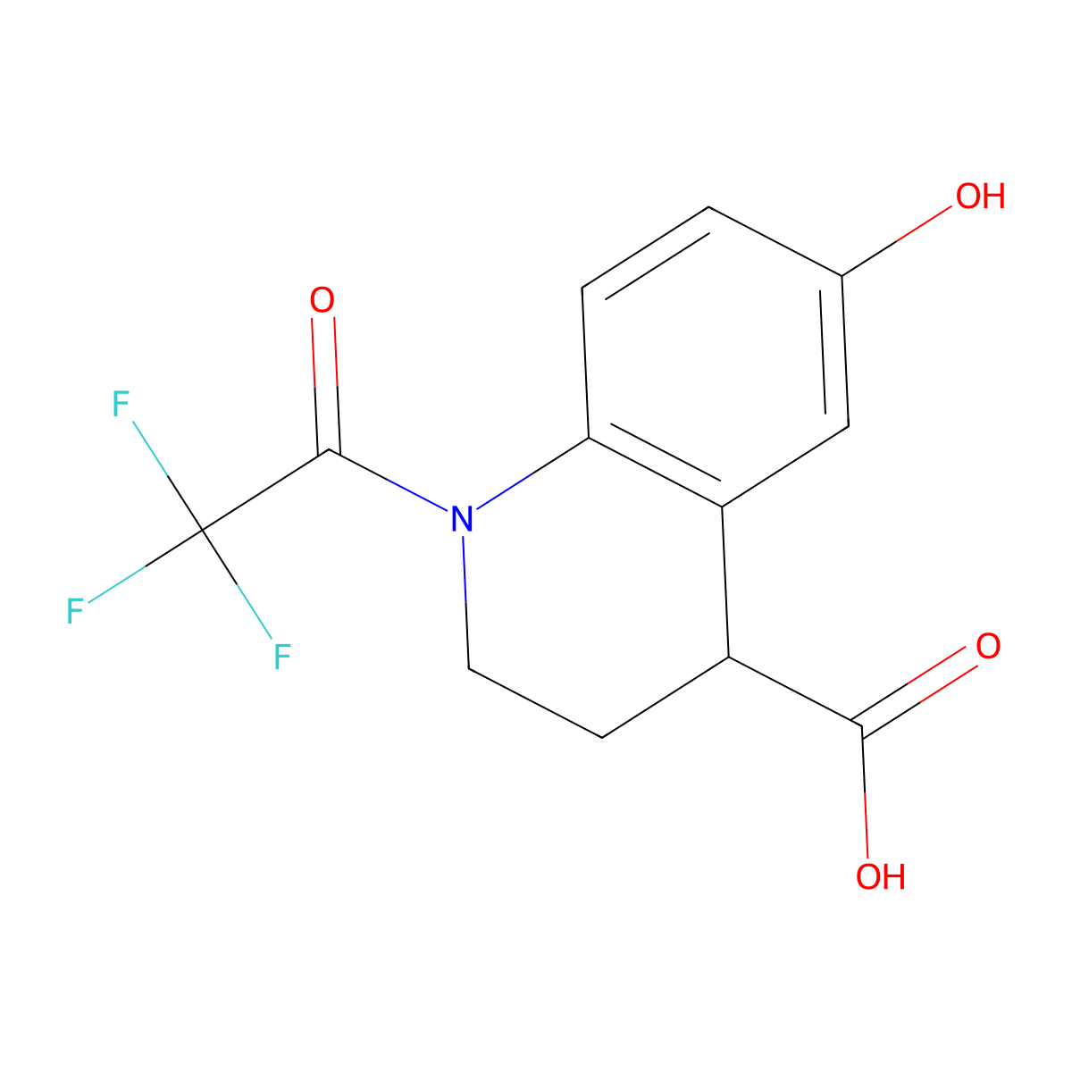 6-Hydroxy-1-(2,2,2-trifluoroacetyl)-1,2,3,4-tetrahydroquinoline-4-carboxylic acid molecular structure, CAS 2803859-62-1