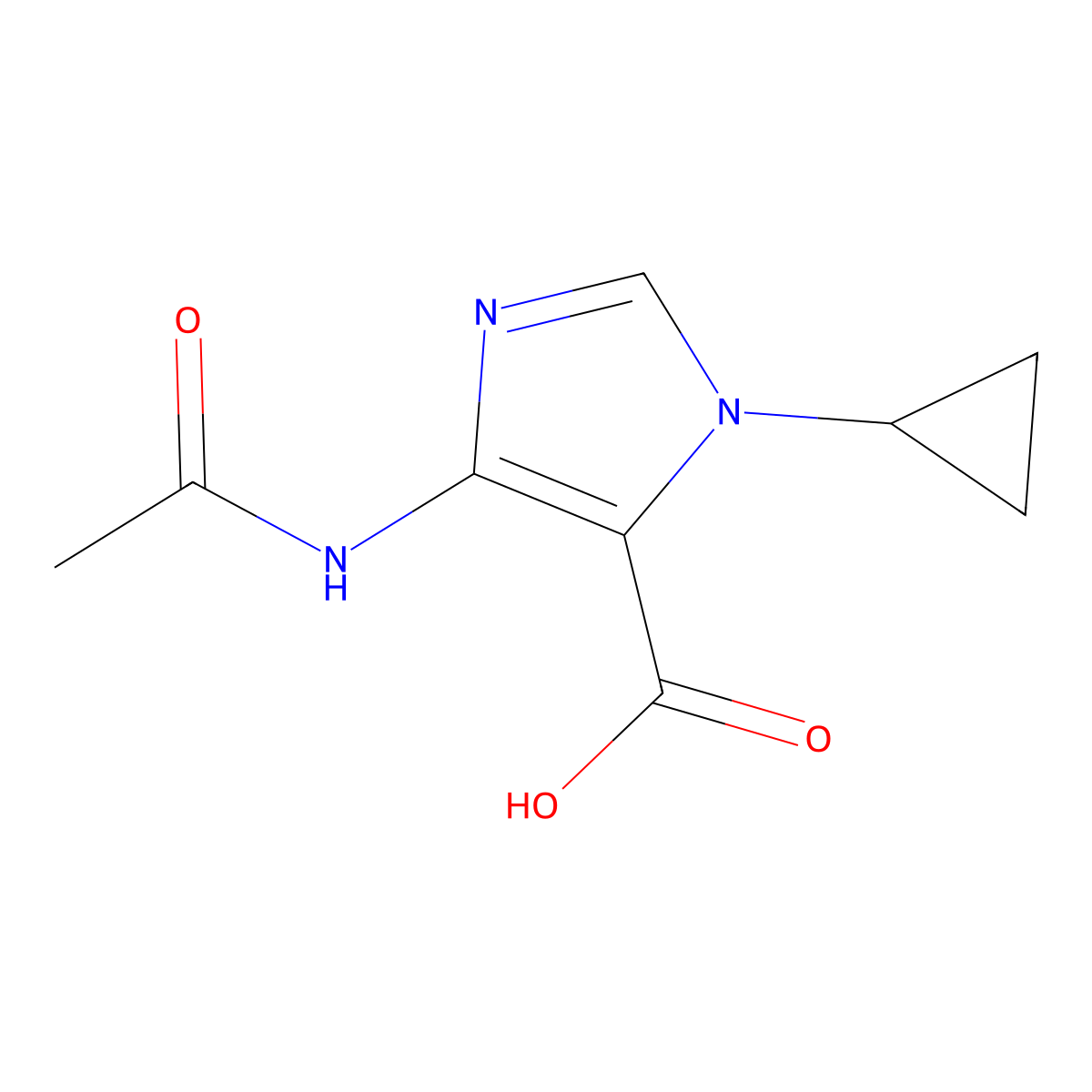 1-cyclopropyl-4-acetamido-1H-imidazole-5-carboxylic acid molecular structure, CAS 2803859-65-4