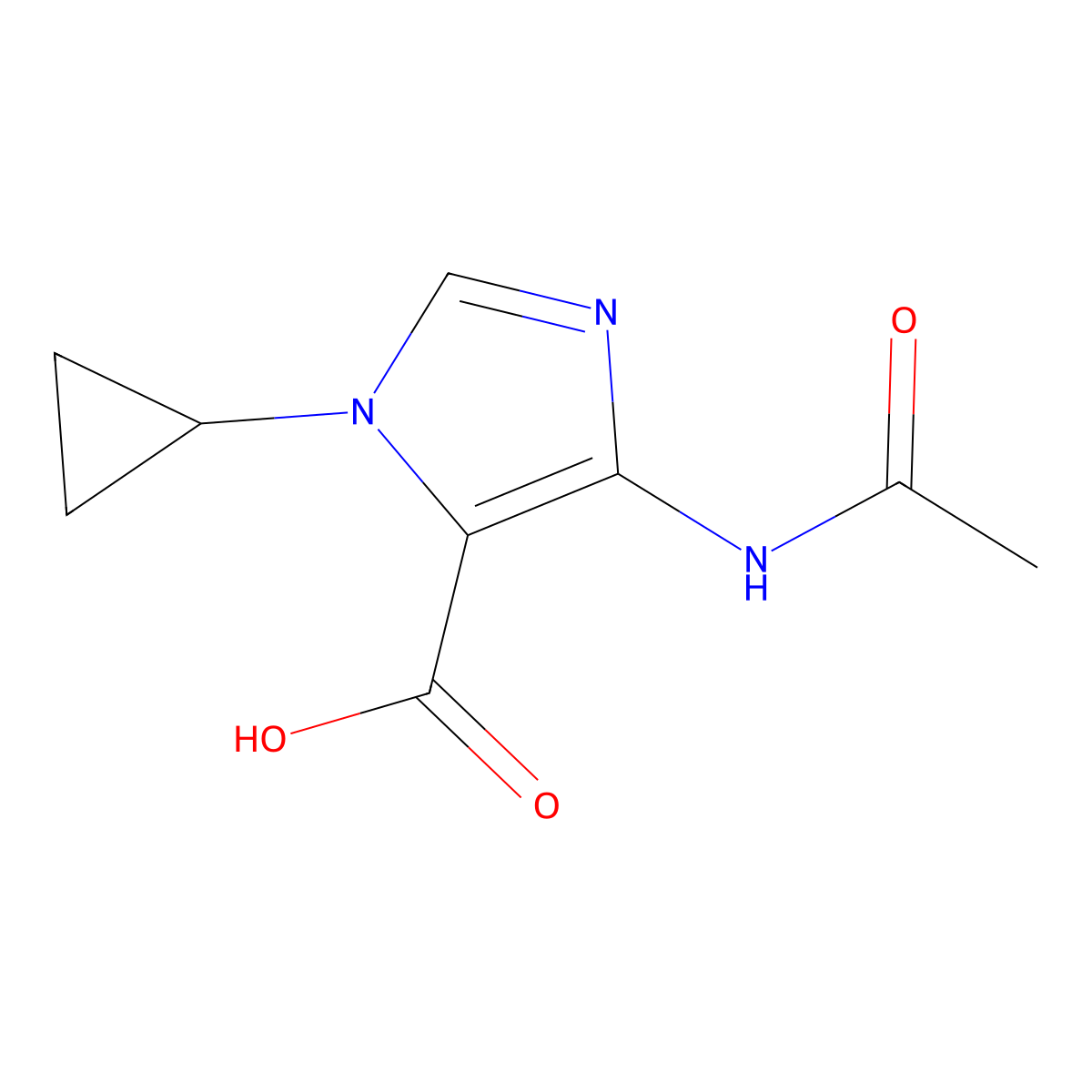 1-cyclopropyl-4-acetamido-1H-imidazole-5-carboxylic acid molecular structure, CAS 2803859-65-4