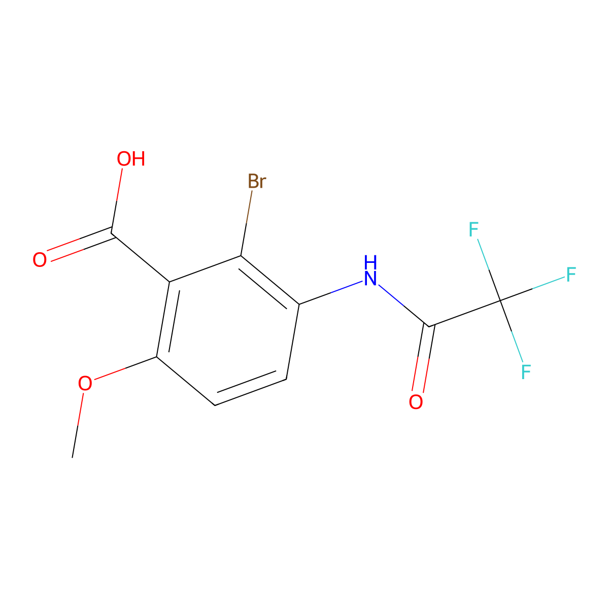 2-Bromo-6-methoxy-3-(2,2,2-trifluoroacetamido)benzoic acid molecular structure, CAS 2803860-28-6