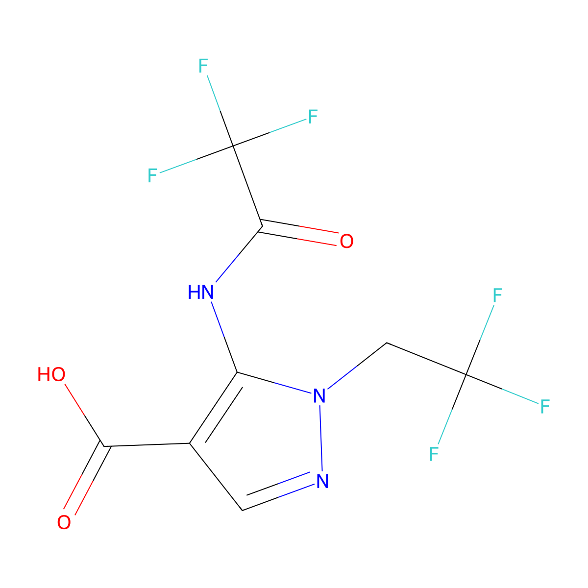 5-(2,2,2-trifluoroacetamido)-1-(2,2,2-trifluoroethyl)-1H-pyrazole-4-carboxylic acid molecular structure, CAS 2803860-33-3