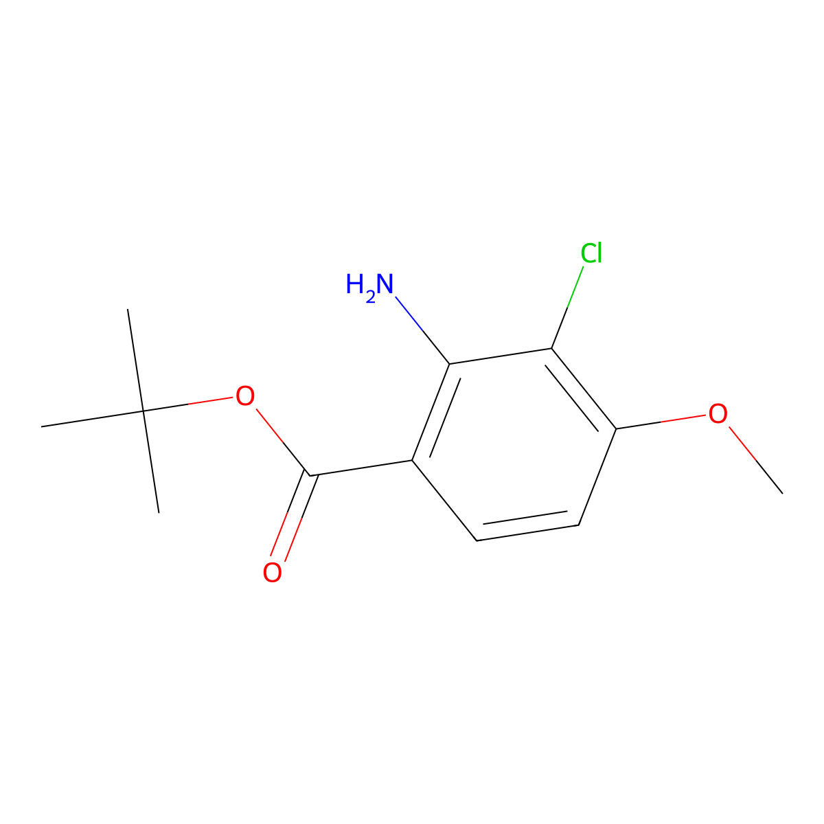 Tert-butyl 2-amino-3-chloro-4-methoxybenzoate molecular structure, CAS 2803860-39-9