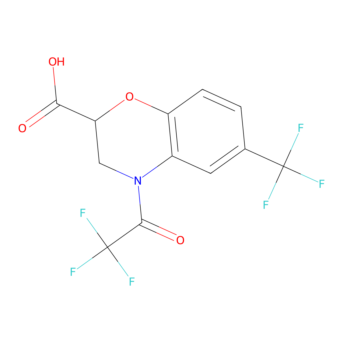 4-(2,2,2-trifluoroacetyl)-6-(trifluoromethyl)-3,4-dihydro-2H-1,4-benzoxazine-2-carboxylic acid molecular structure, CAS 2803860-80-0
