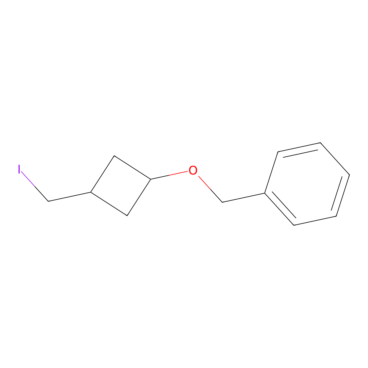 {[3-(Iodomethyl)cyclobutoxy]methyl}benzene molecular structure, CAS 2803861-23-4