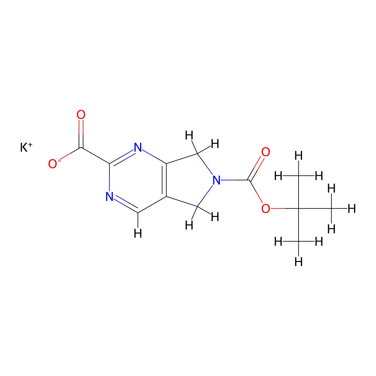 potassium 6-((tert-butoxy)carbonyl)-5H,6H,7H-pyrrolo(3,4-d)pyrimidine-2-carboxylate molecular structure, CAS 2803861-39-2