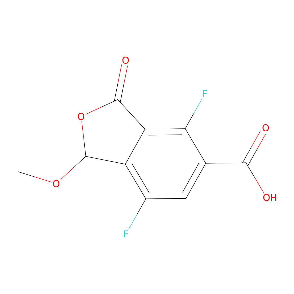 4,7-Difluoro-1-methoxy-3-oxo-1,3-dihydro-2-benzofuran-5-carboxylic acid molecular structure, CAS 2803861-61-0