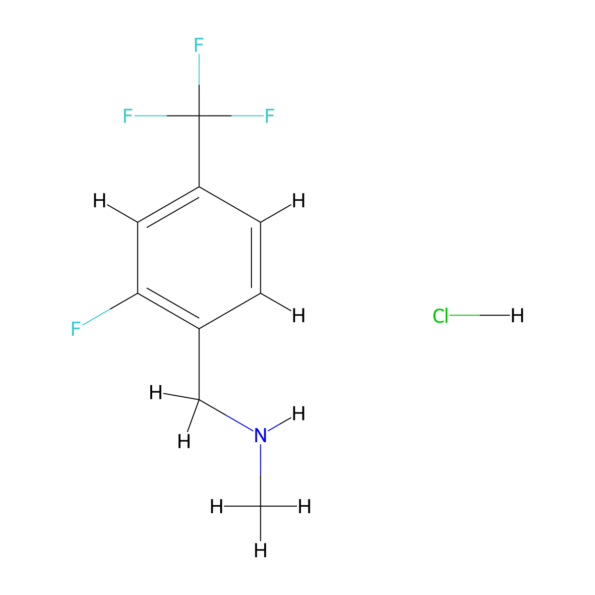 {[2-Fluoro-4-(trifluoromethyl)phenyl]methyl}(methyl)amine hydrochloride molecular structure, CAS 2803861-65-4