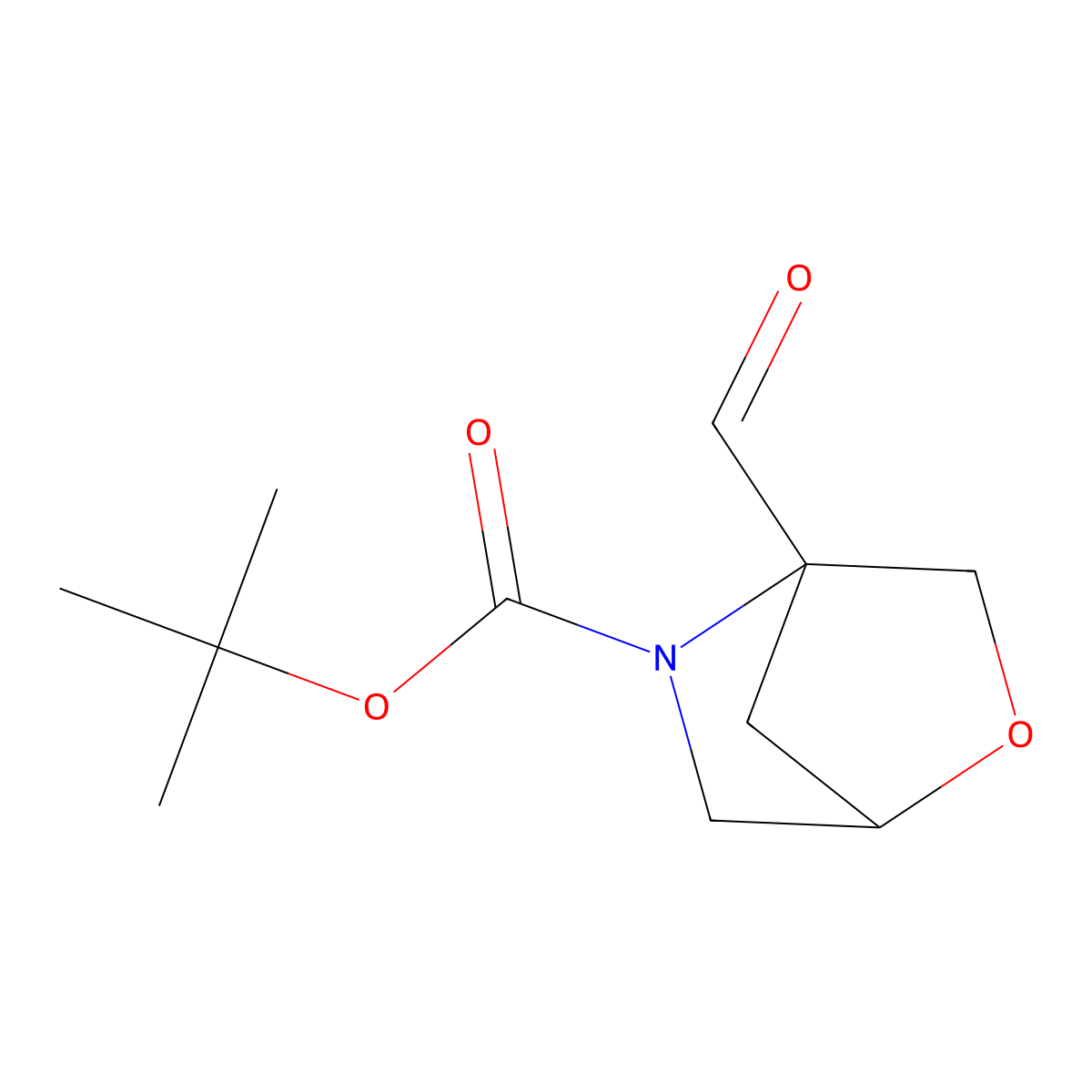 Tert-butyl 4-formyl-2-oxa-5-azabicyclo(2.2.1)heptane-5-carboxylate molecular structure, CAS 2803861-66-5