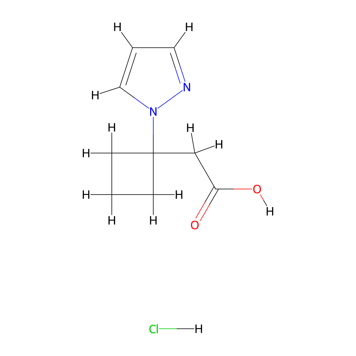 2-[1-(1H-pyrazol-1-yl)cyclobutyl]aceticacidhydrochloride molecular structure, CAS 2803861-72-3