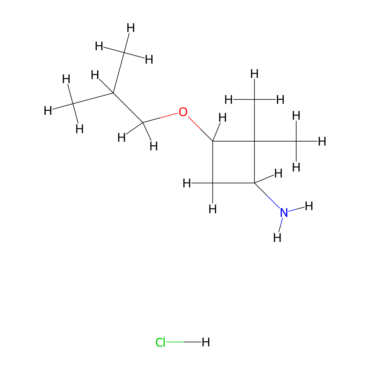 2,2-dimethyl-3-(2-methylpropoxy)cyclobutan-1-amine hydrochloride, Mixture of diastereomers molecular structure, CAS 2803861-82-5