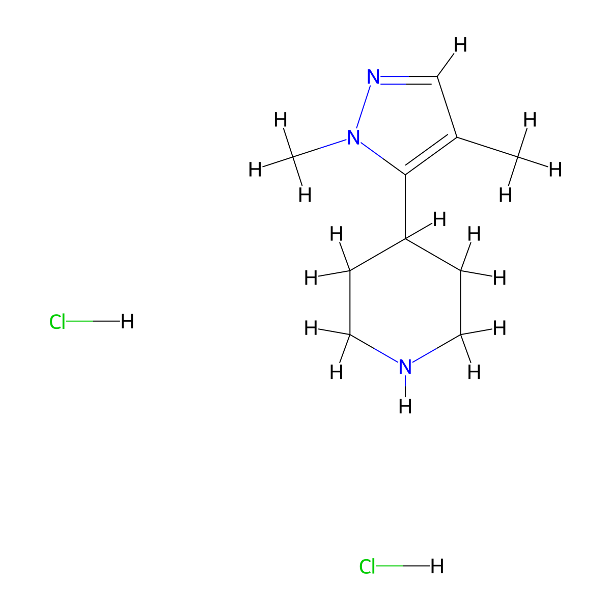 4-(1,4-dimethyl-1H-pyrazol-5-yl)piperidine dihydrochloride molecular structure, CAS 2803862-01-1
