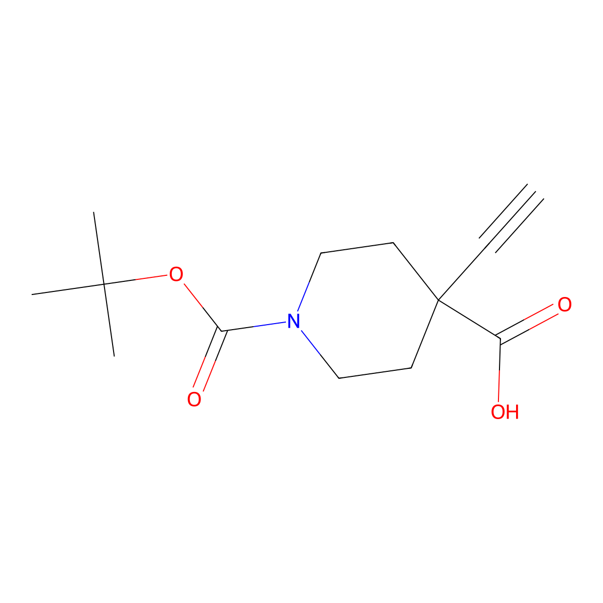 1-((Tert-butoxy)carbonyl)-4-ethynylpiperidine-4-carboxylic acid molecular structure, CAS 2803862-49-7