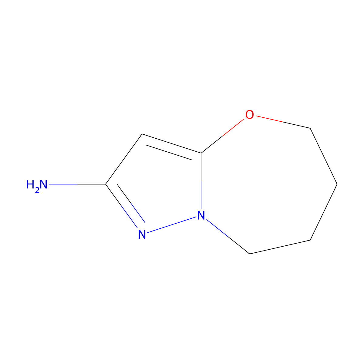 5H,6H,7H,8H-pyrazolo[3,2-b][1,3]oxazepin-2-amine molecular structure, CAS 2803862-68-0