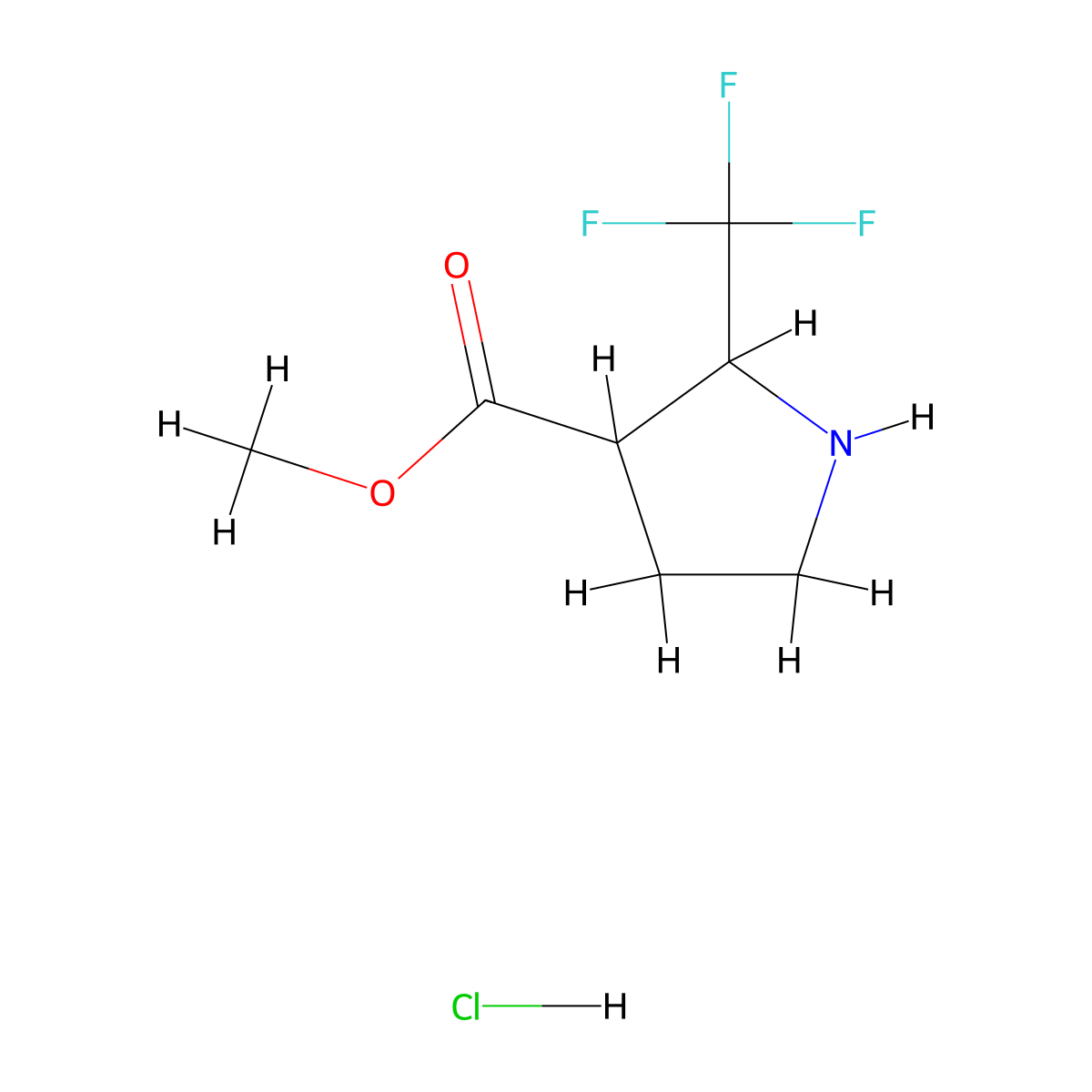 methyl2-(trifluoromethyl)pyrrolidine-3-carboxylatehydrochloride,Mixtureofdiastereomers molecular structure, CAS 2803862-74-8
