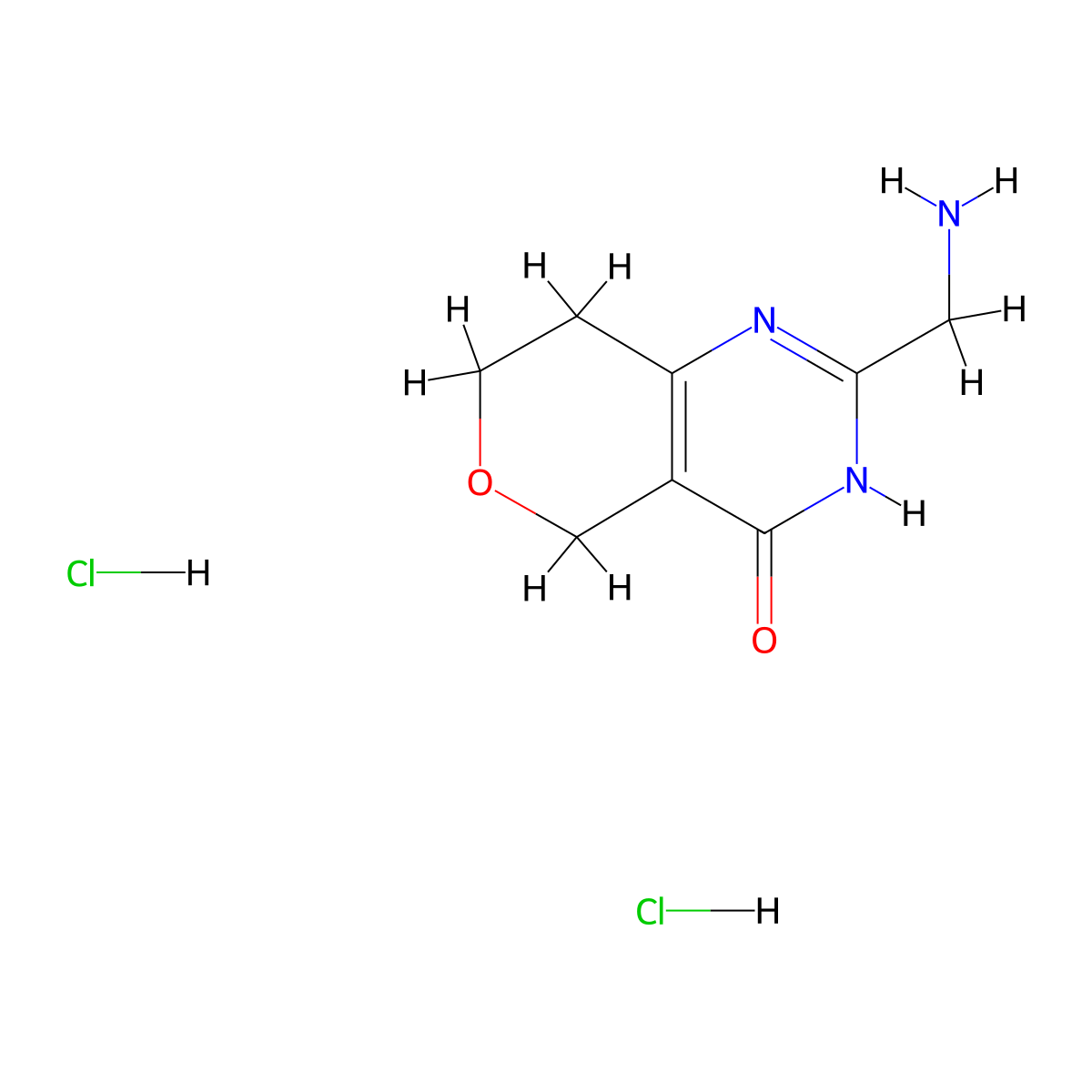 2-(Aminomethyl)-7,8-dihydro-3H-pyrano[4,3-D]pyrimidin-4(5H)-one dihydrochloride molecular structure, CAS 2803863-34-3
