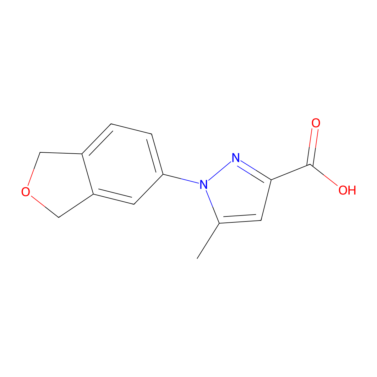 1-(1,3-dihydro-2-benzofuran-5-yl)-5-methyl-1H-pyrazole-3-carboxylicacid molecular structure, CAS 2803863-51-4