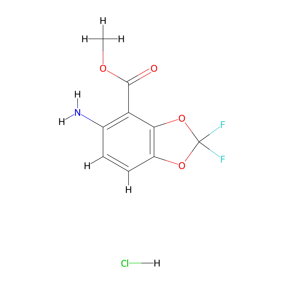Methyl5-amino-2,2-difluoro-1,3-dioxaindane-4-carboxylatehydrochloride molecular structure, CAS 2803863-55-8
