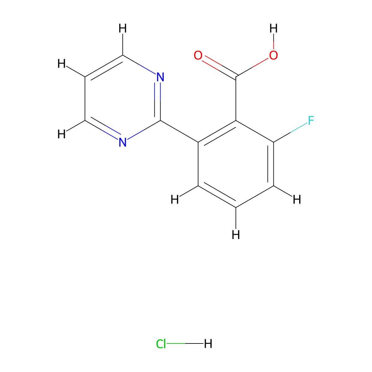 2-Fluoro-6-(pyrimidin-2-yl)benzoic acid hydrochloride molecular structure, CAS 2803863-58-1