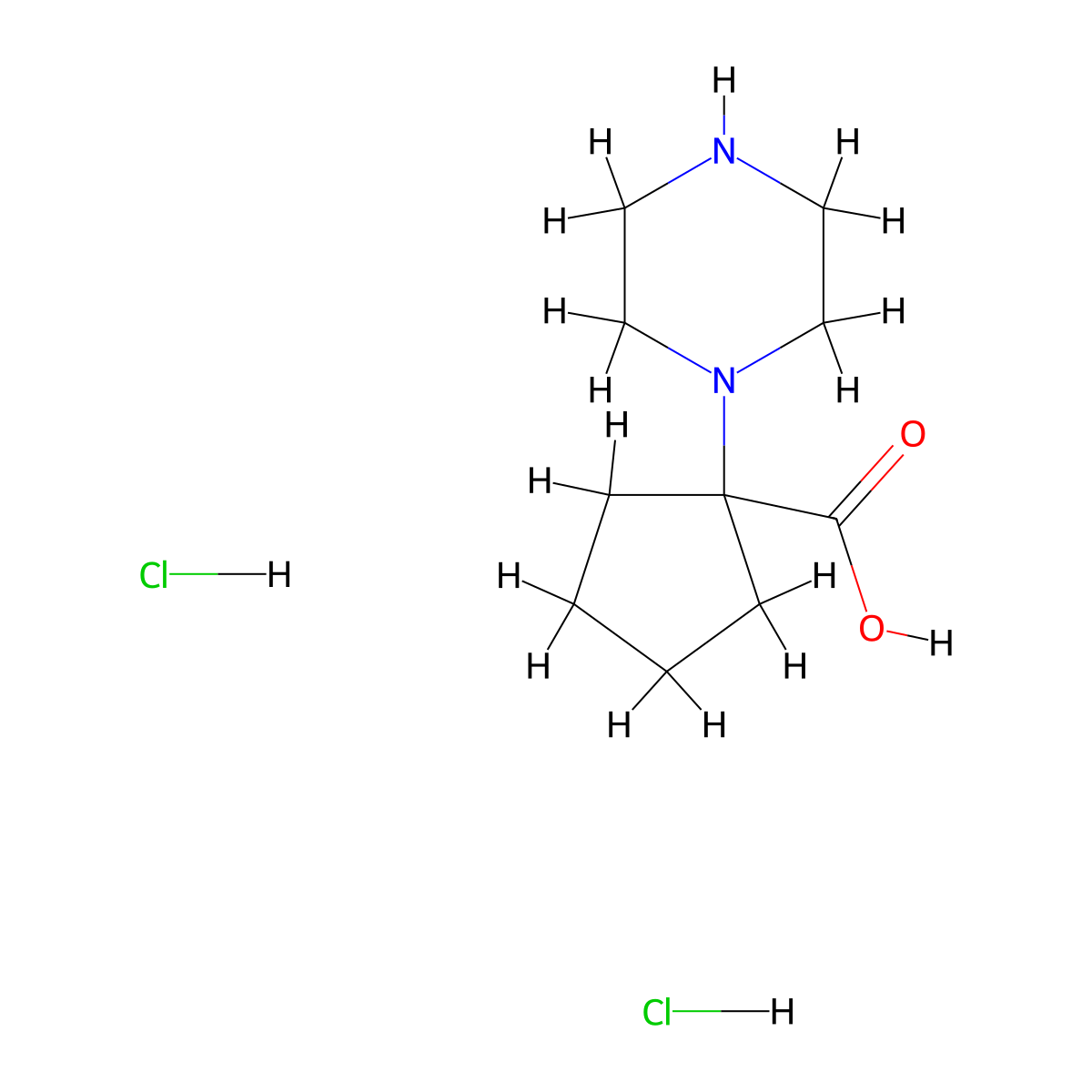 1-(Piperazin-1-yl)cyclopentane-1-carboxylic acid dihydrochloride molecular structure, CAS 2803863-62-7