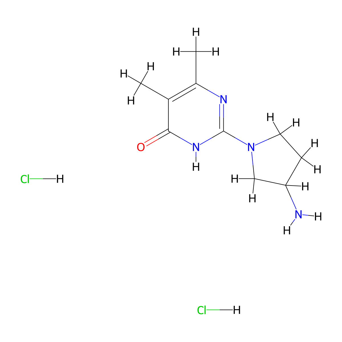 2-(3-Aminopyrrolidin-1-yl)-5,6-dimethyl-3,4-dihydropyrimidin-4-one dihydrochloride molecular structure, CAS 2803863-63-8