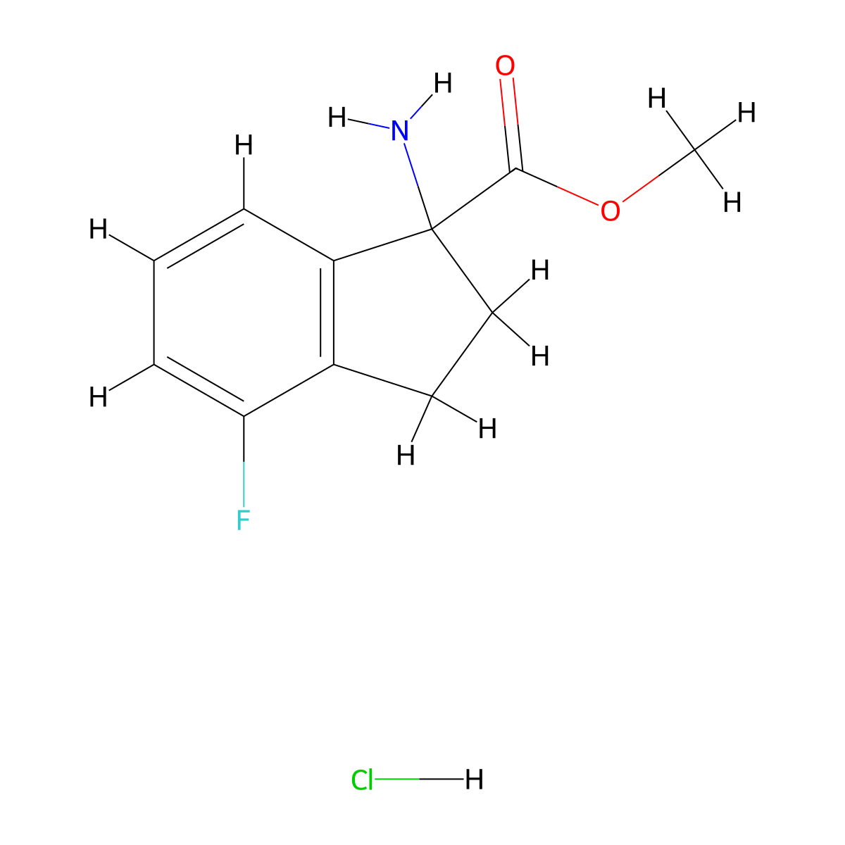 methyl 1-amino-4-fluoro-2,3-dihydro-1H-indene-1-carboxylate hydrochloride molecular structure, CAS 2803863-90-1