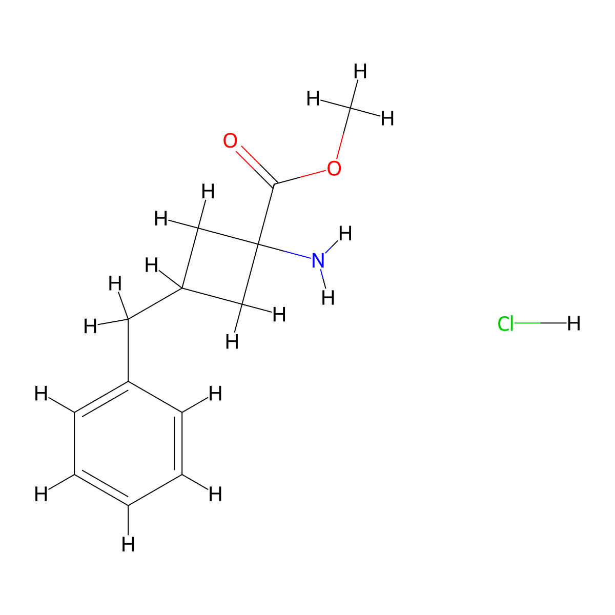Methyl 1-amino-3-benzylcyclobutane-1-carboxylate hydrochloride molecular structure, CAS 2803863-92-3