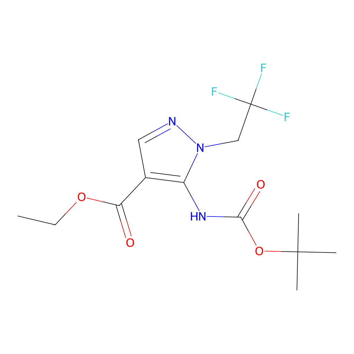 ethyl 5-{[(tert-butoxy)carbonyl]amino}-1-(2,2,2-trifluoroethyl)-1H-pyrazole-4-carboxylate molecular structure, CAS 2803864-44-8