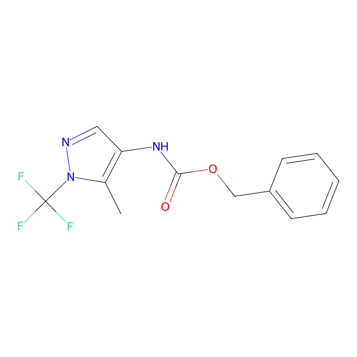 benzyl N-[5-methyl-1-(trifluoromethyl)-1H-pyrazol-4-yl]carbamate molecular structure, CAS 2803864-45-9