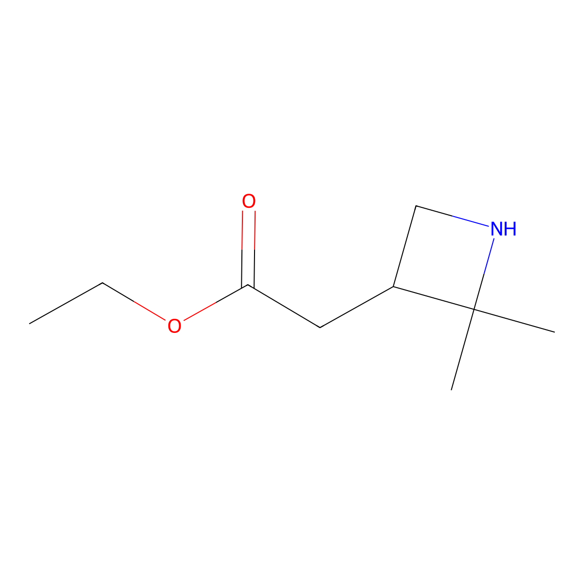 Ethyl 2-(2,2-dimethylazetidin-3-yl)acetate molecular structure, CAS 2803864-67-5
