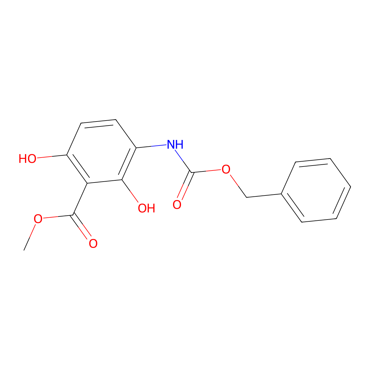 Methyl 3-{[(benzyloxy)carbonyl]amino}-2,6-dihydroxybenzoate molecular structure, CAS 2803864-73-3