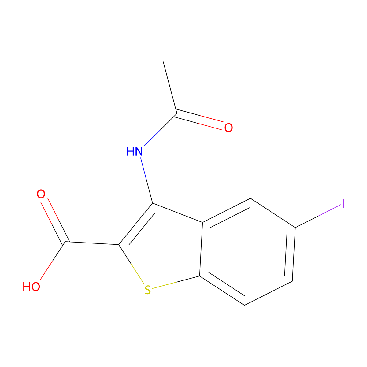 3-Acetamido-5-iodo-1-benzothiophene-2-carboxylic acid molecular structure, CAS 2803864-98-2