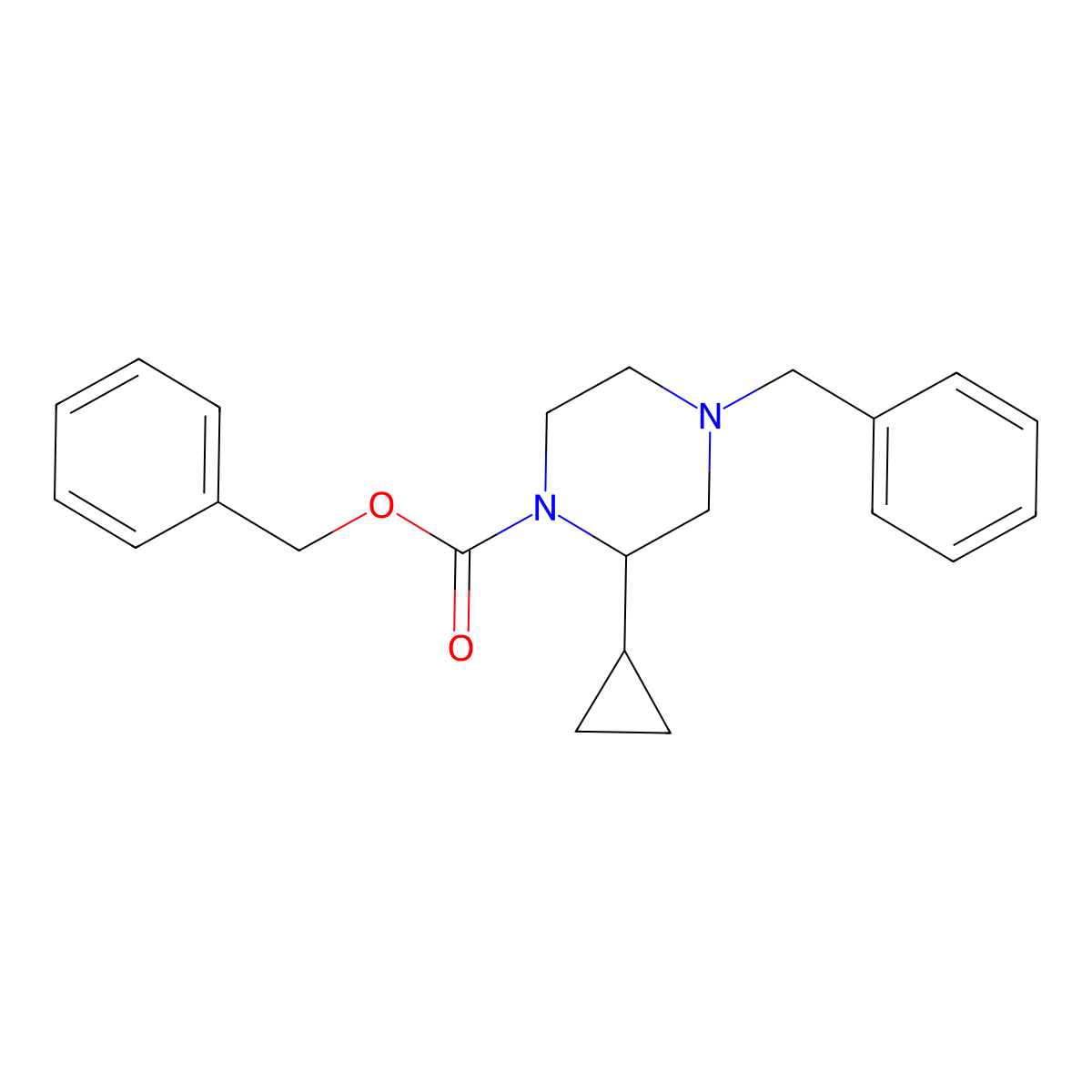 Benzyl 4-benzyl-2-cyclopropylpiperazine-1-carboxylate molecular structure, CAS 2803865-48-5
