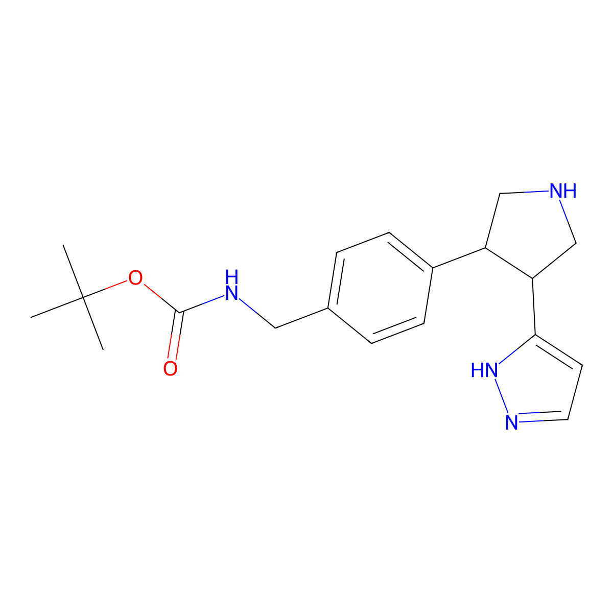 tert-butyl (4-(4-(1H-pyrazol-3-yl)pyrrolidin-3-yl)benzyl)carbamate molecular structure, CAS 2804039-85-6