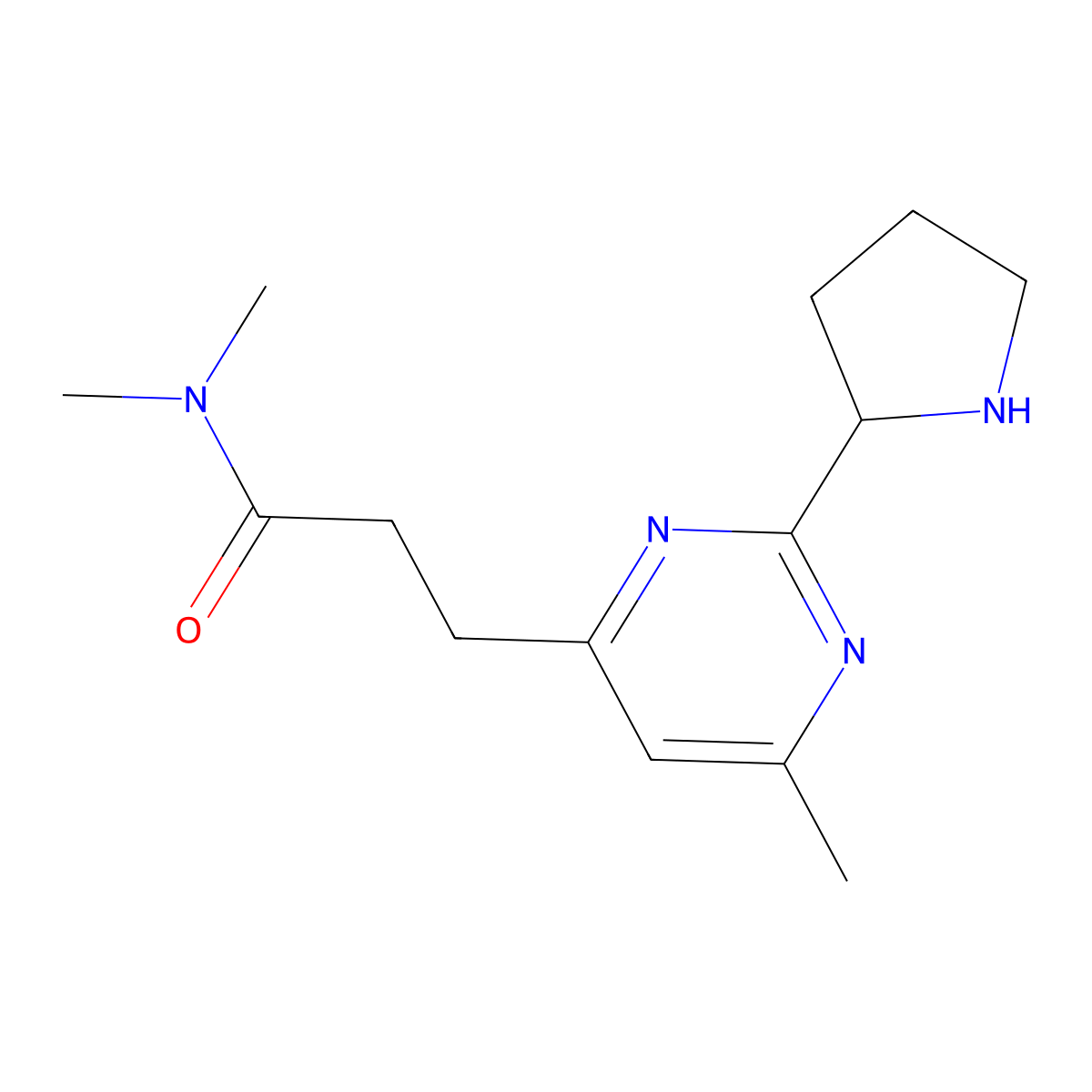 N,N-dimethyl-3-(6-methyl-2-(pyrrolidin-2-yl)pyrimidin-4-yl)propanamide molecular structure, CAS 2804123-13-3