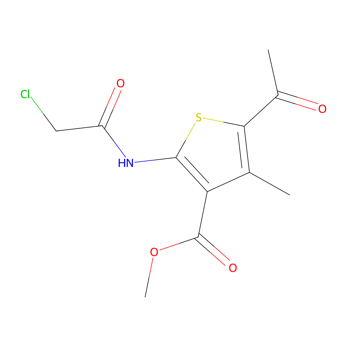 Methyl 5-acetyl-2-(2-chloroacetamido)-4-methylthiophene-3-carboxylate molecular structure, CAS 2804195-54-6