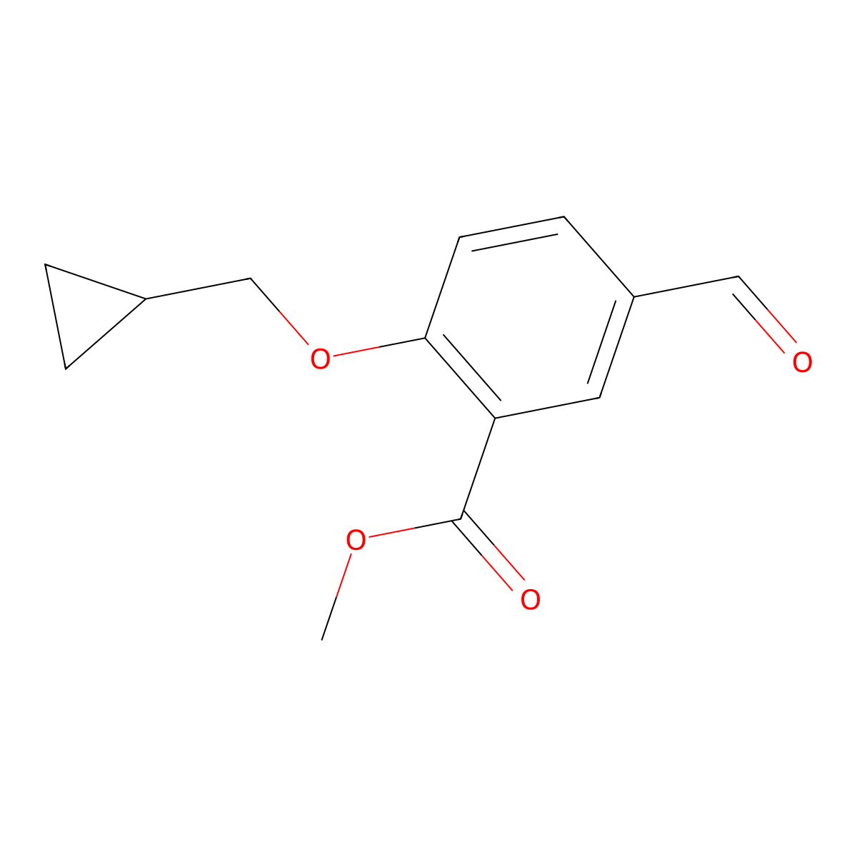 Methyl 2-(cyclopropylmethoxy)-5-formylbenzoate molecular structure, CAS 2804195-84-2