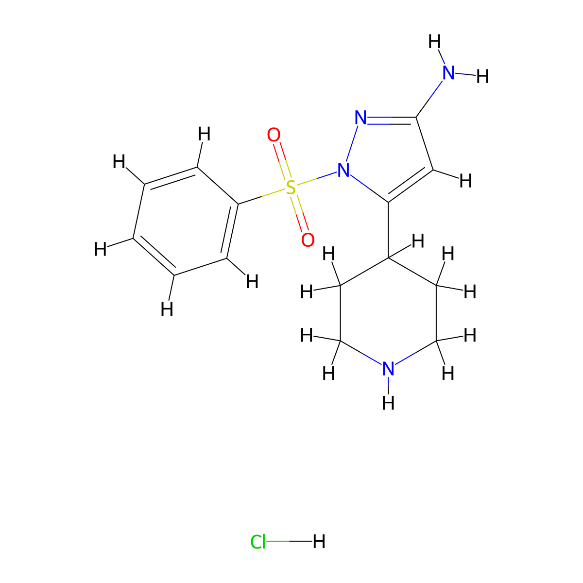 1-(phenylsulfonyl)-5-(piperidin-4-yl)-1H-pyrazol-3-amine hydrochloride molecular structure, CAS 2804196-58-3